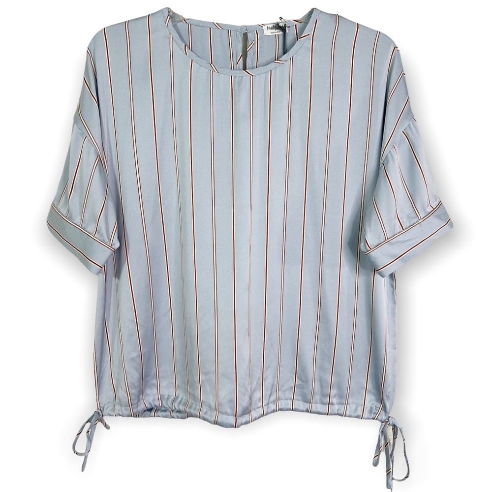 Hello Nite! Revolve Satin Pinstripe Short Sleeve Pajama Top Size S